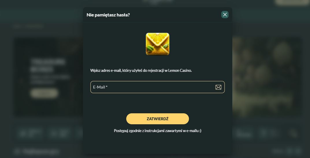 Recover forgotten password at Lemon Casino by entering email